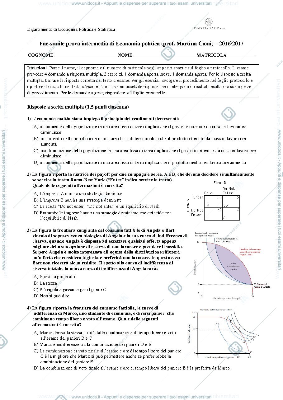 Anteprima pagina 1 — Esercitazione Prof. Martina Cioni