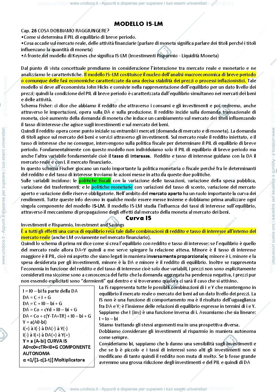 Anteprima pagina 1 — Spiegazione IS-LM accompagnata da grafici del prof Paolo Polinori