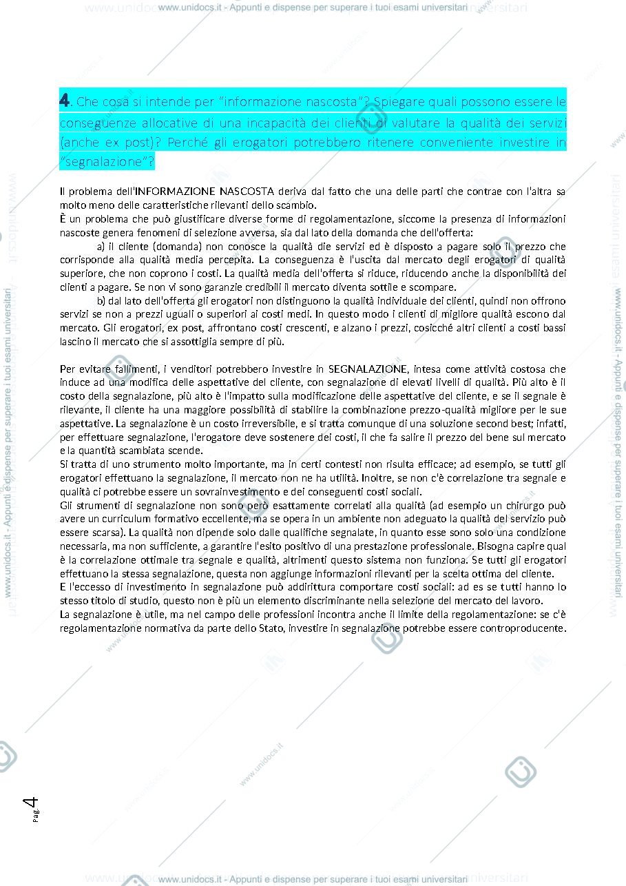 Anteprima pagina 4 — Domande con risposte esame economia della regolazione