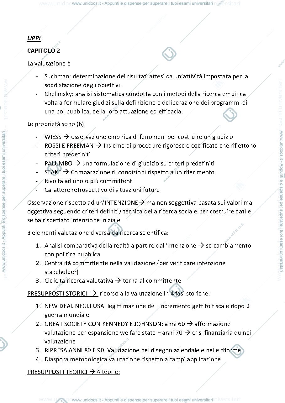 Anteprima pagina 1 — Riassunto Capitoli 2,3,4,6 di Lippi (docente: Valentini)