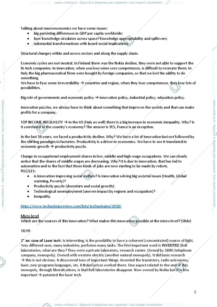 Anteprima pagina 2 — Economics of Innovation, lecture notes. Complete