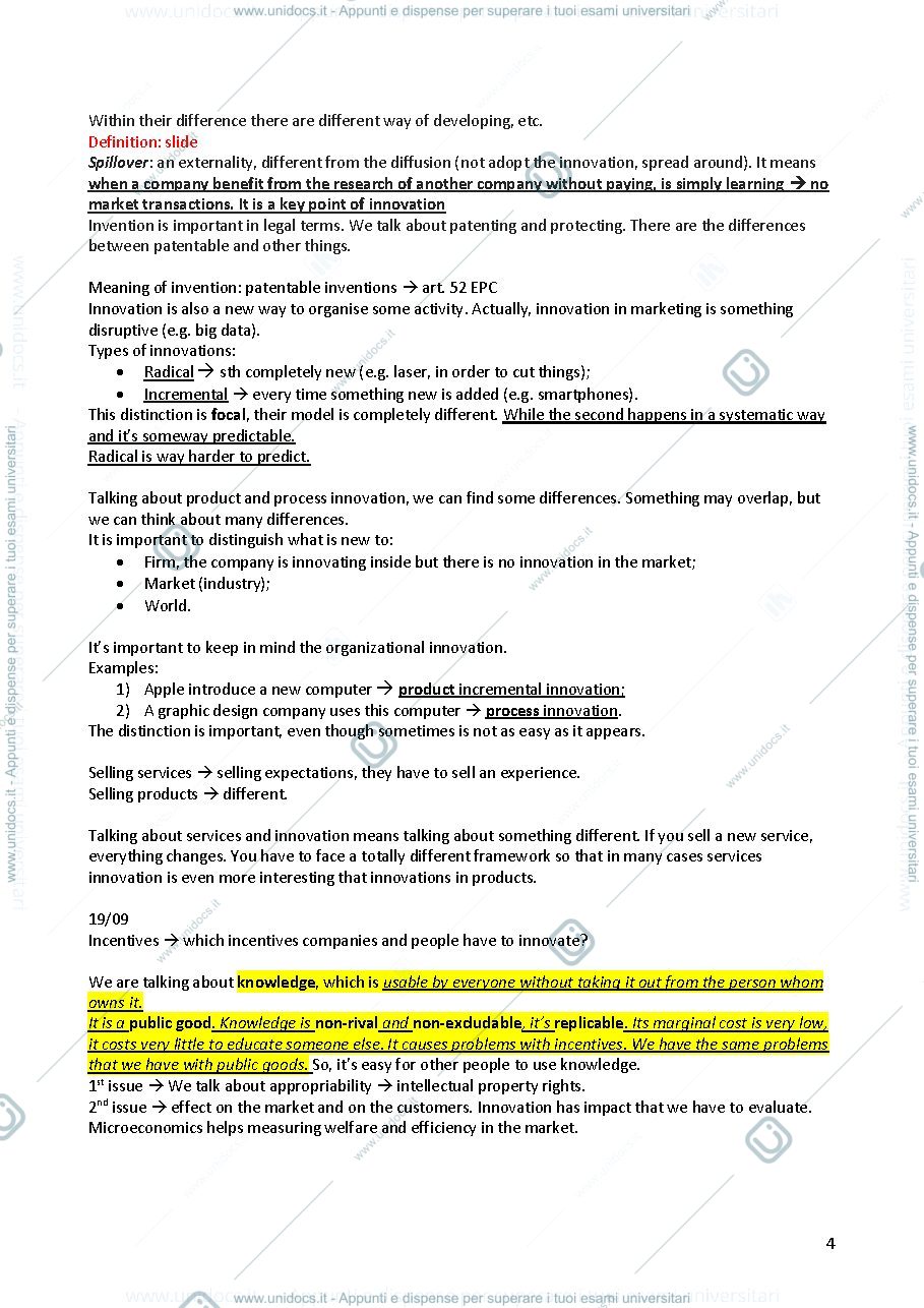 Anteprima pagina 4 — Economics of Innovation, lecture notes. Complete