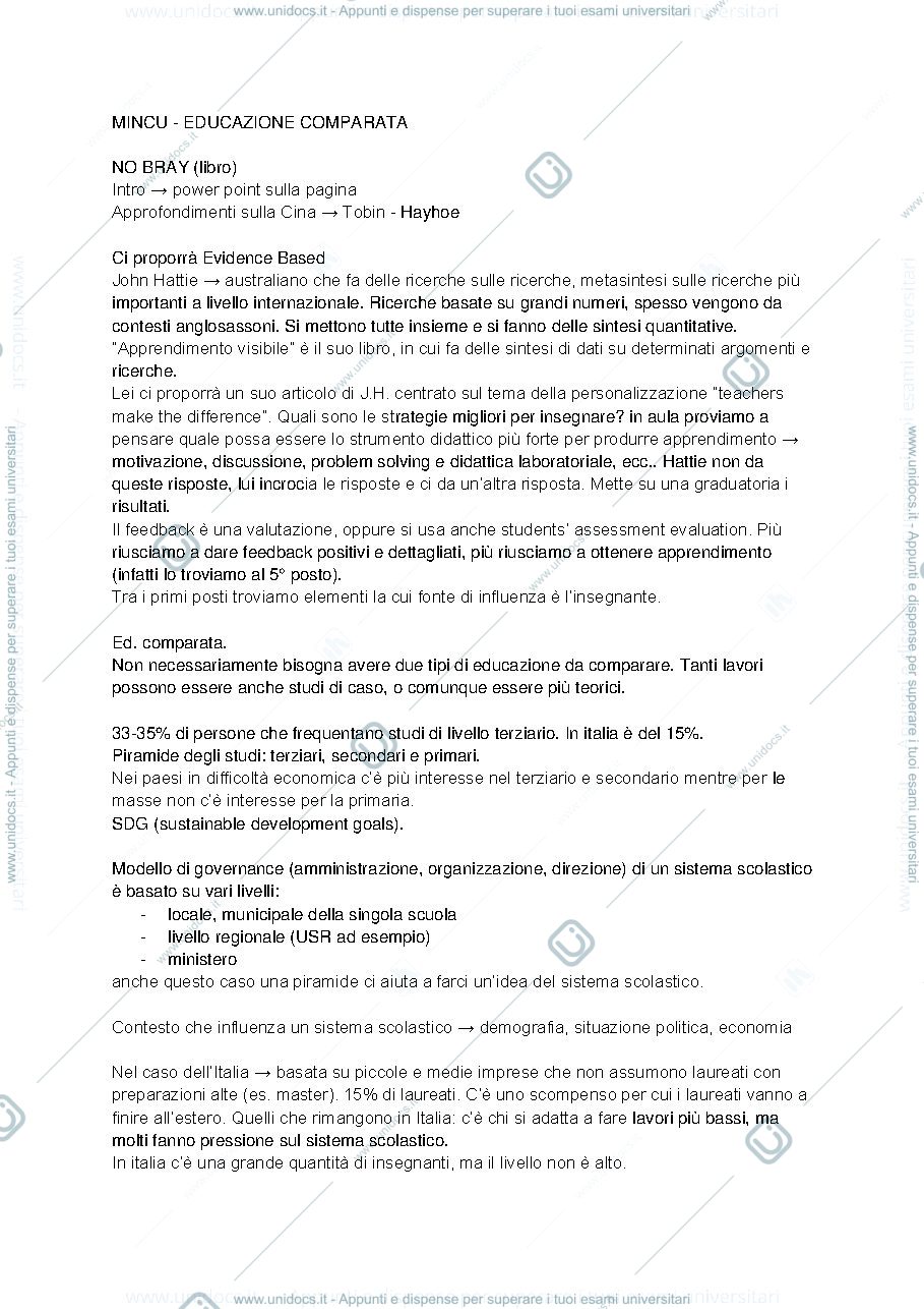 Anteprima pagina 1 — Appunti EDUCAZIONE COMPARATA Mincu