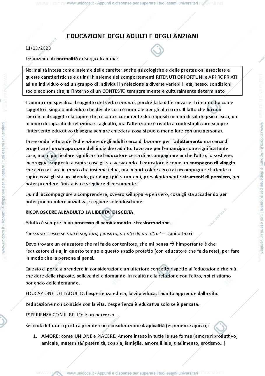 Anteprima pagina 1 — Appunti di educazione adulti e anziani