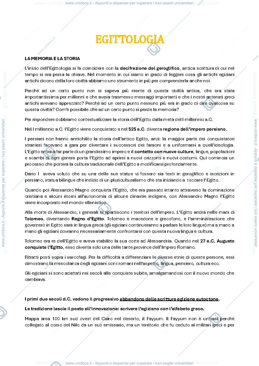 Anteprima pagina 1 — Appunti Egittologia unipi