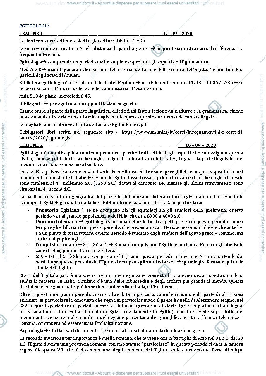 Anteprima pagina 1 — egittologia appunti modulo A-B