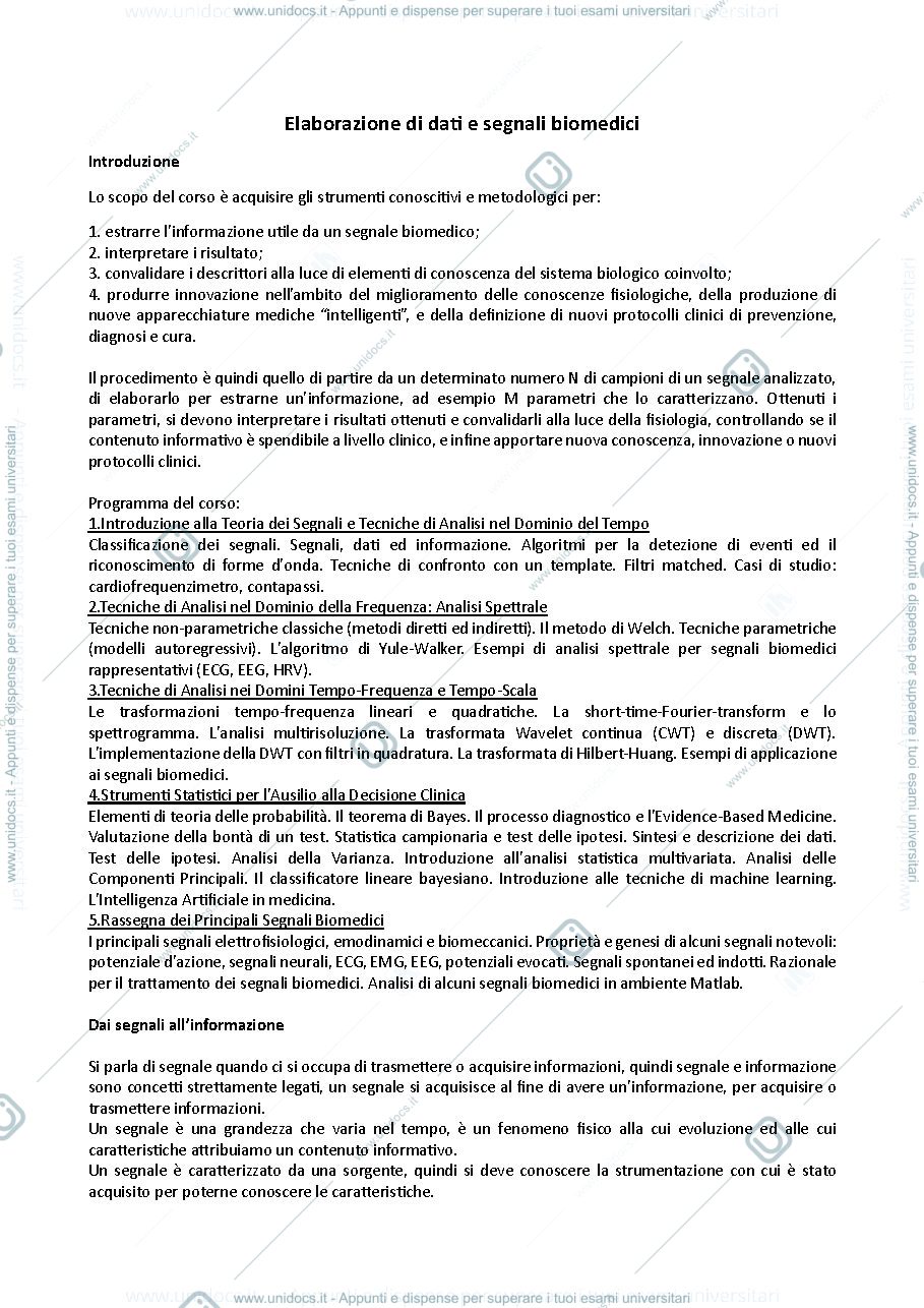 Anteprima pagina 1 — Caratteristiche dei segnali biomedici