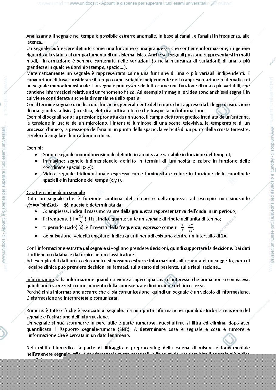 Anteprima pagina 2 — Caratteristiche dei segnali biomedici