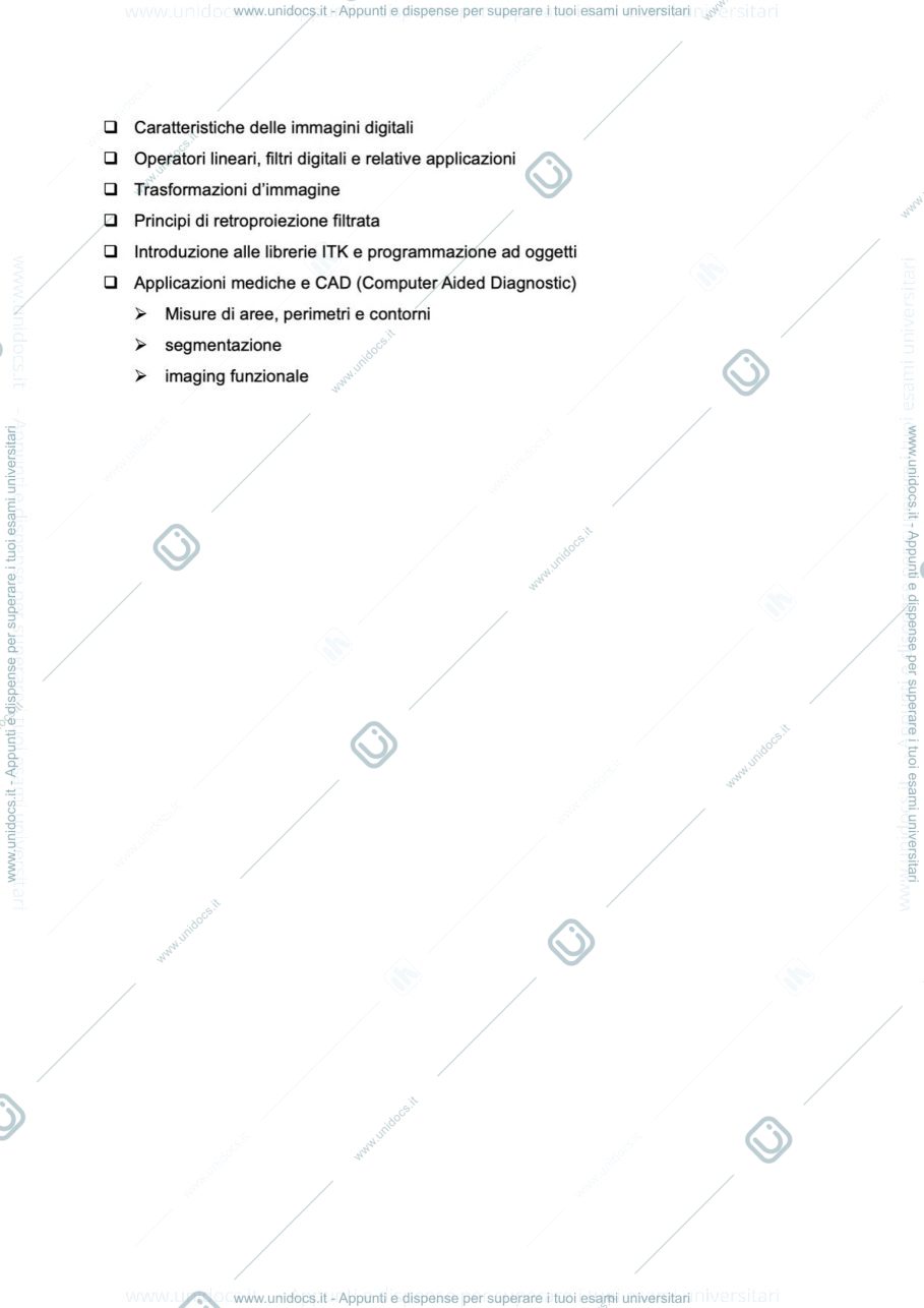 Anteprima pagina 1 — Riassunto lezioni di elaborazione di immagini mediche