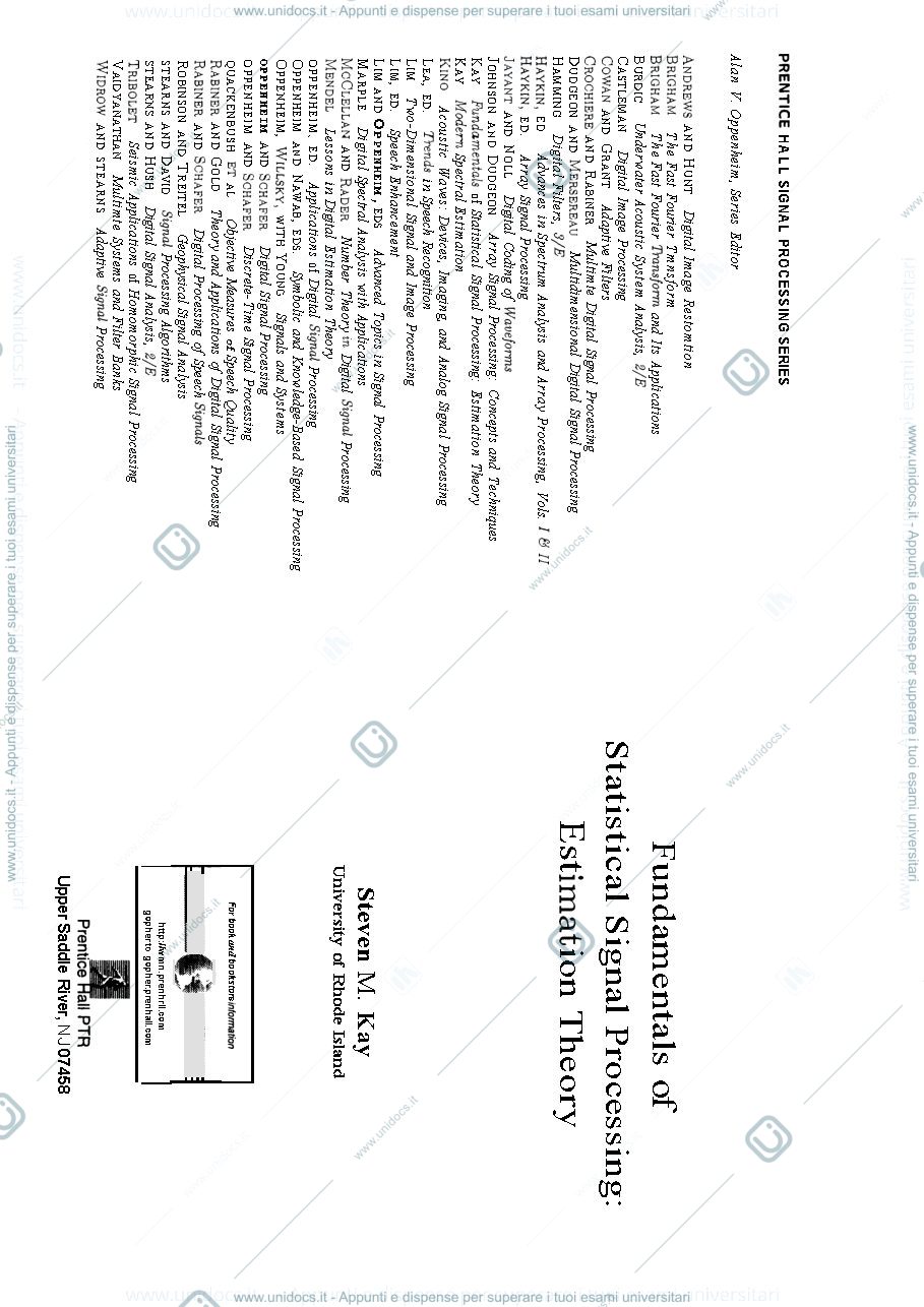 Anteprima pagina 1 — S.M. Kay, Fundamentals of statistical signal processing - Estimation theory