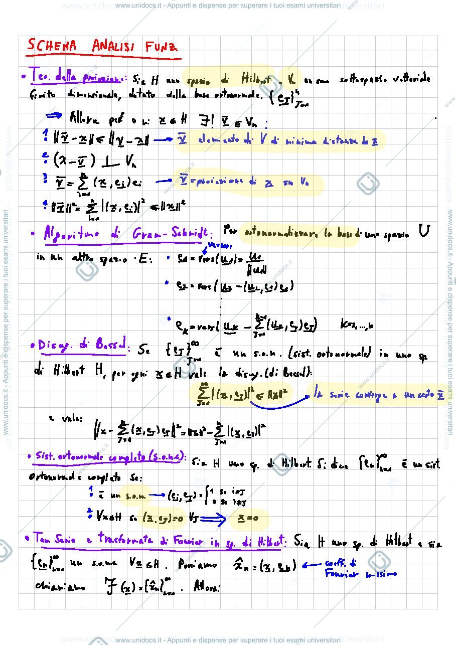 Anteprima pagina 1 — 6. Teorema della proiezione, introduzione trasformata di Fourier schema corso prof: Bramanti