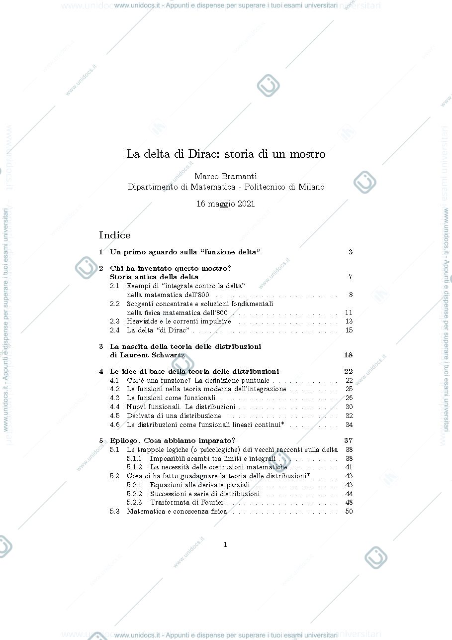 Anteprima pagina 1 — delta_dirac_dispensa per corso prof: Bramanti