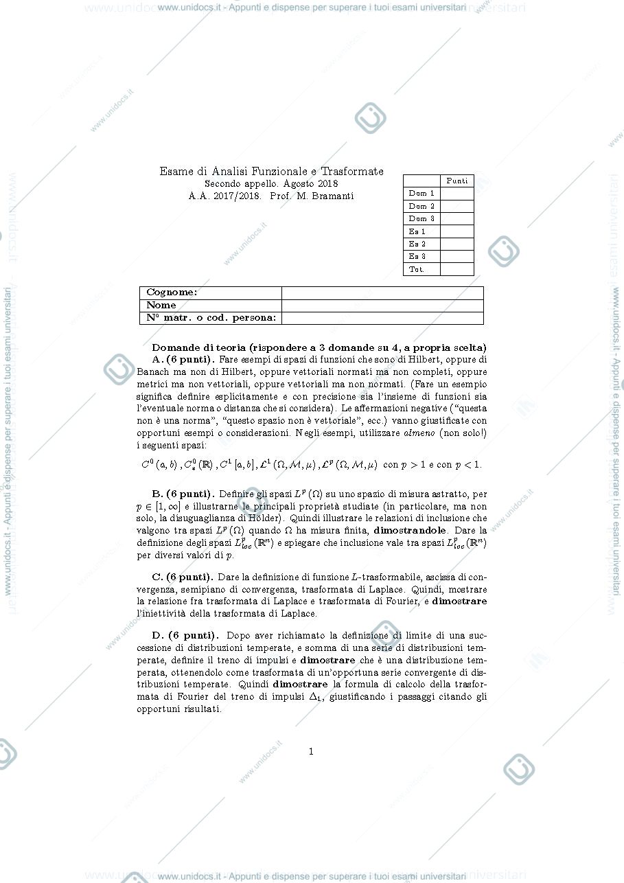 Anteprima pagina 1 — an_funz2018_appello2 esami corso prof: Bramanti