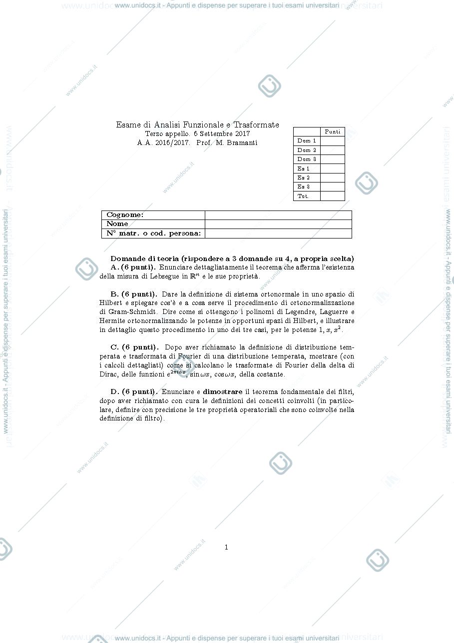 Anteprima pagina 1 — an_funz_2017_appello3 esami corso prof: Bramanti