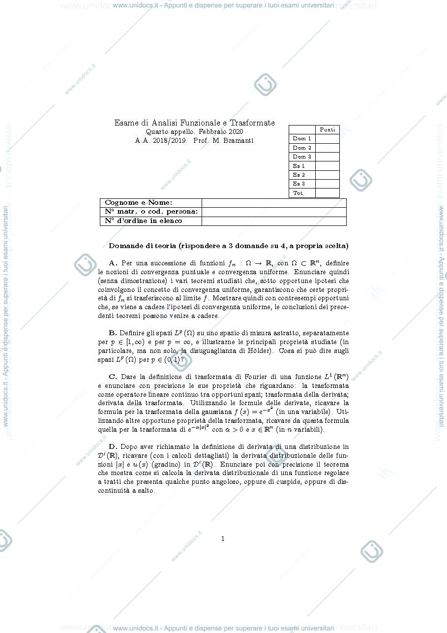 Anteprima pagina 1 — an_funz2019_appello4 esami corso prof: Bramanti