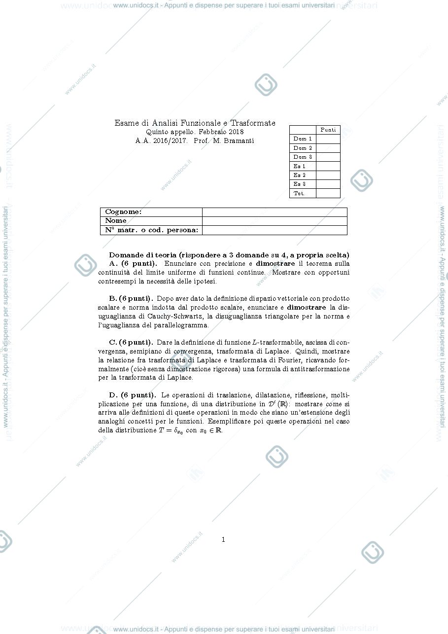 Anteprima pagina 1 — an_funz_2017_appello5 esami corso prof: Bramanti