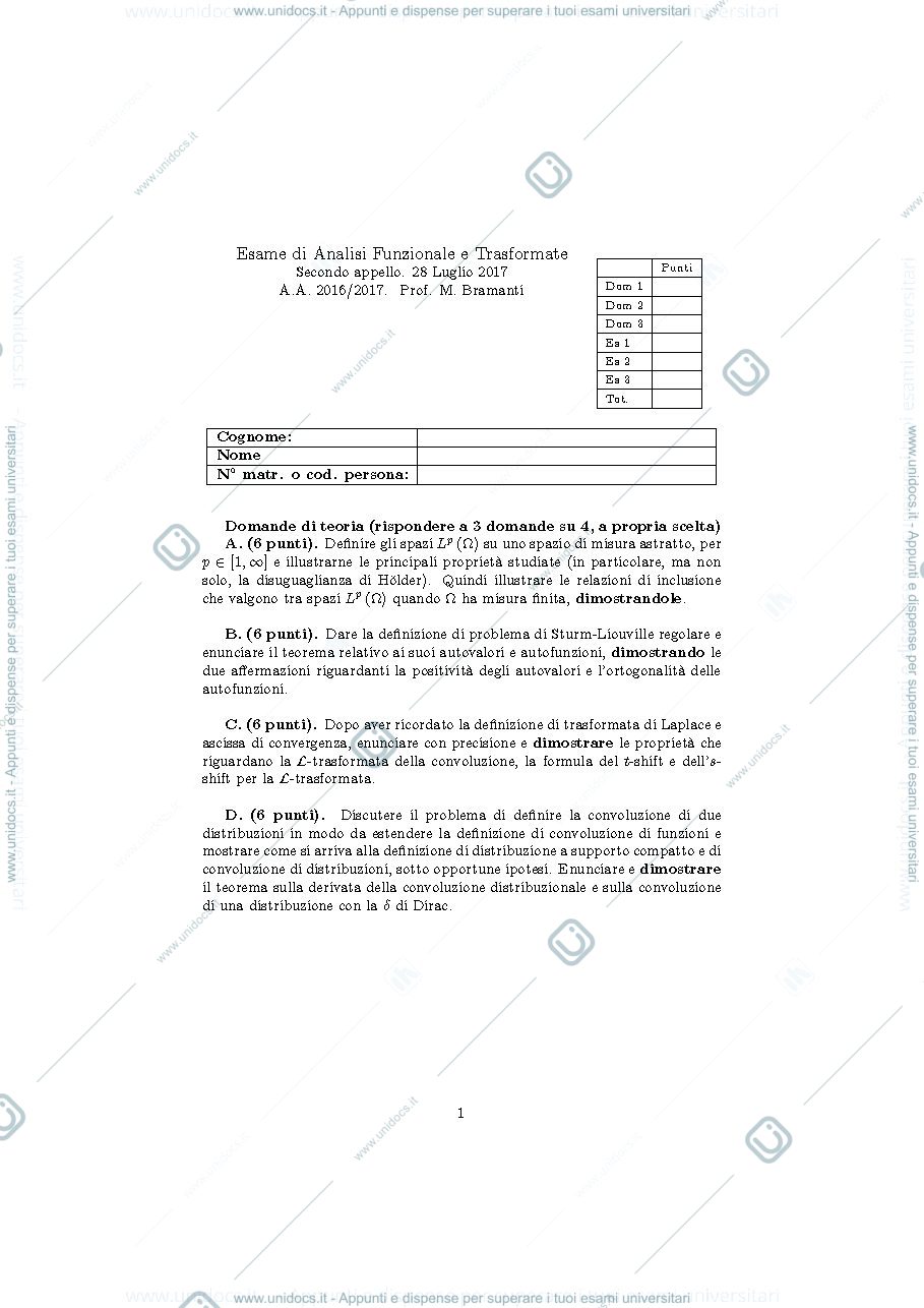 Anteprima pagina 1 — an_funz_2017_appello2 esami corso prof: Bramanti