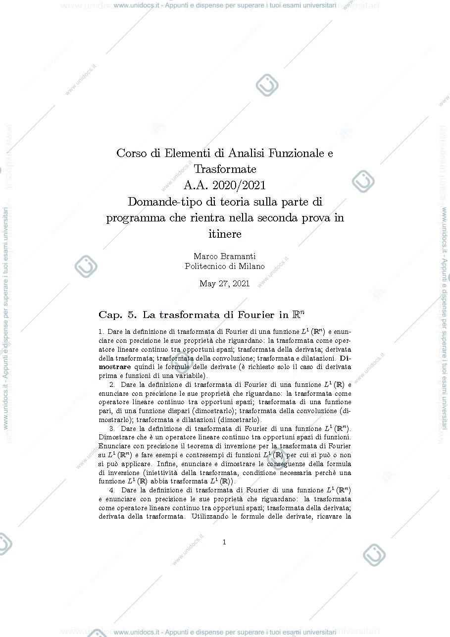 Anteprima pagina 1 — Domande di teoria 2 parte con risposte per corso prof: Bramanti