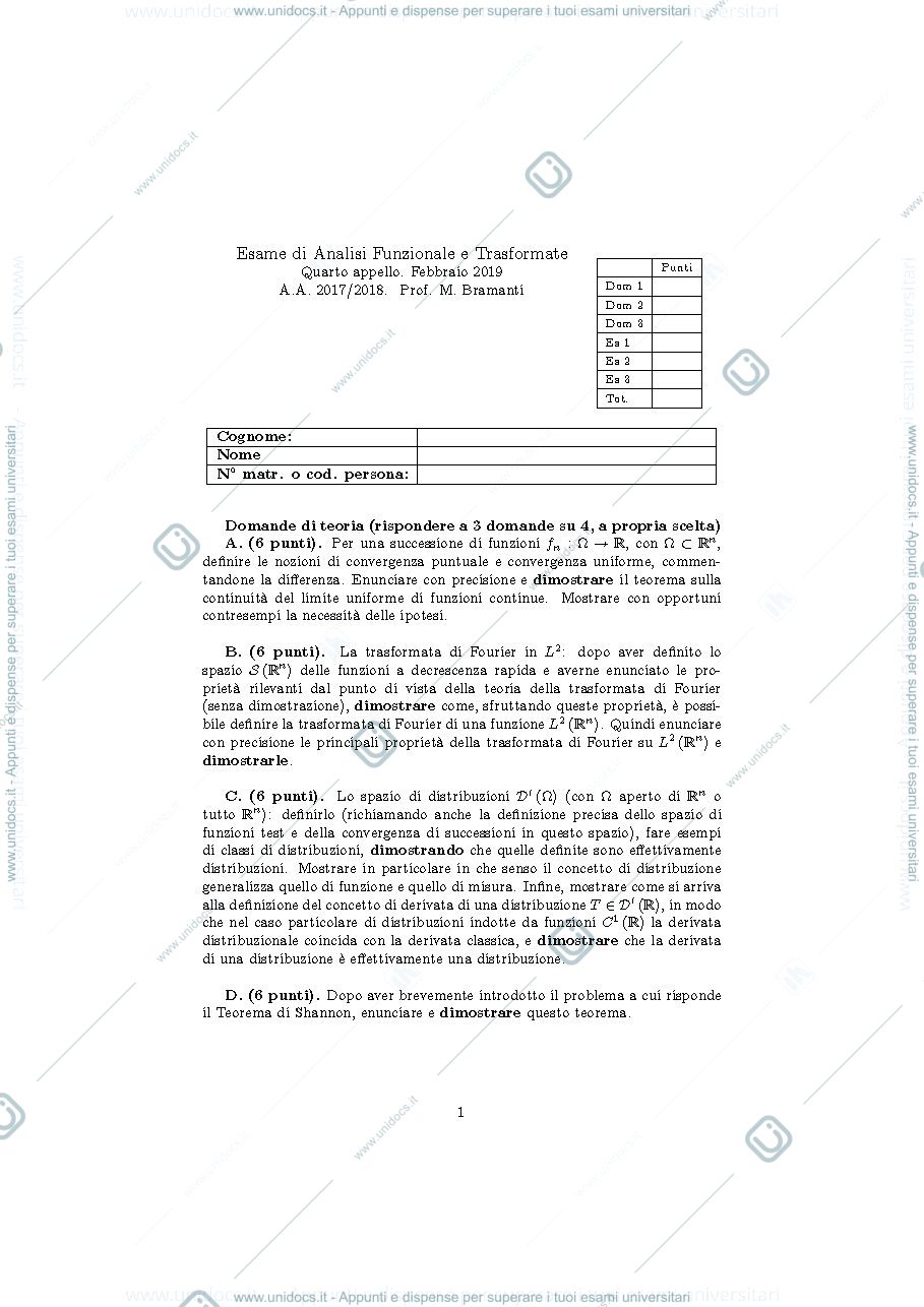 Anteprima pagina 1 — an_funz2018_appello4 esami corso prof: Bramanti