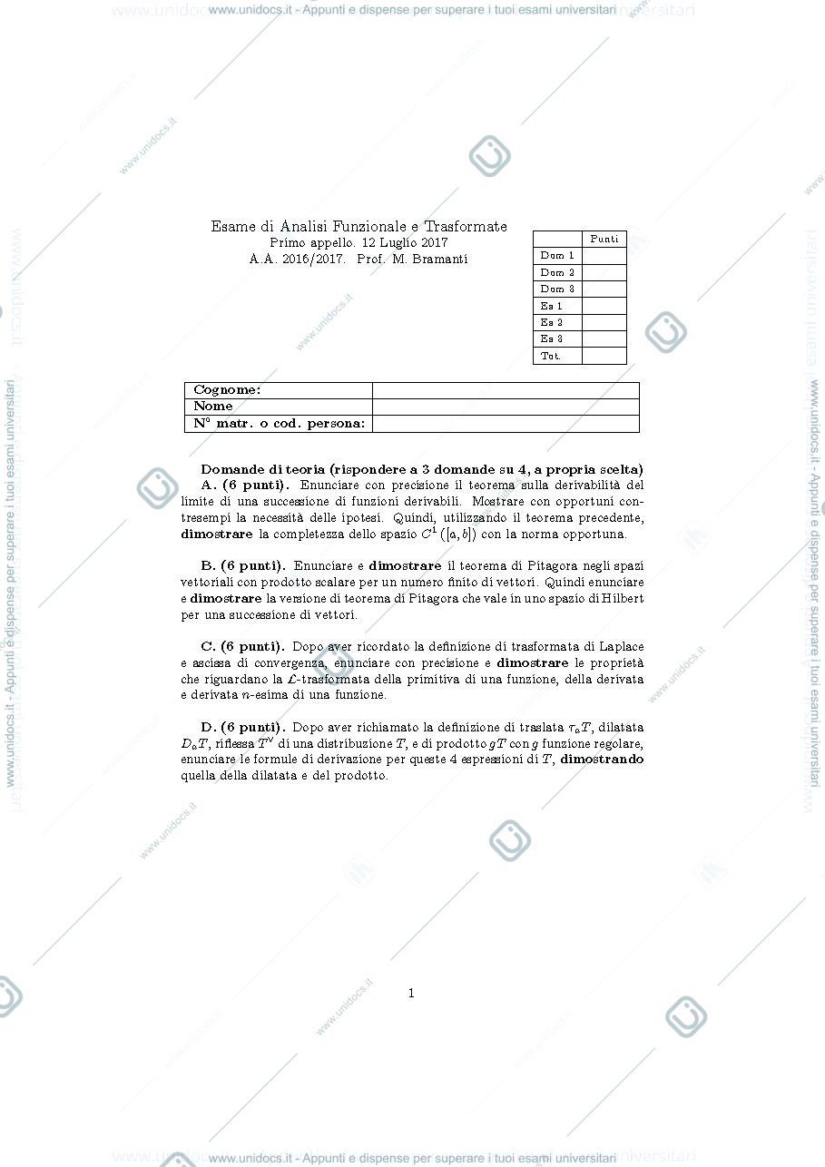 Anteprima pagina 1 — an_funz_2017_appello1 esami corso prof: Bramanti