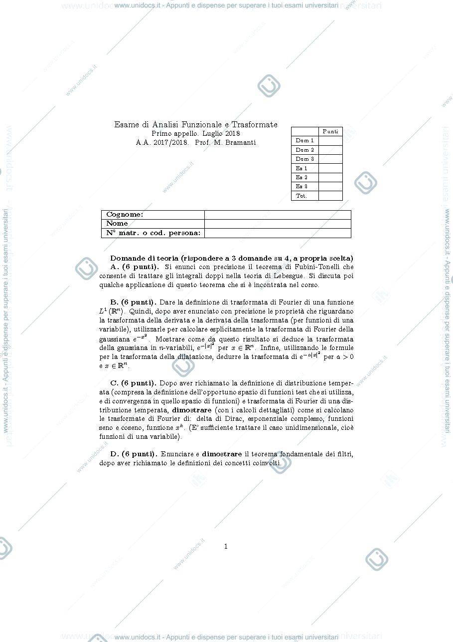 Anteprima pagina 1 — an_funz2018_appello1 esami corso prof: Bramanti