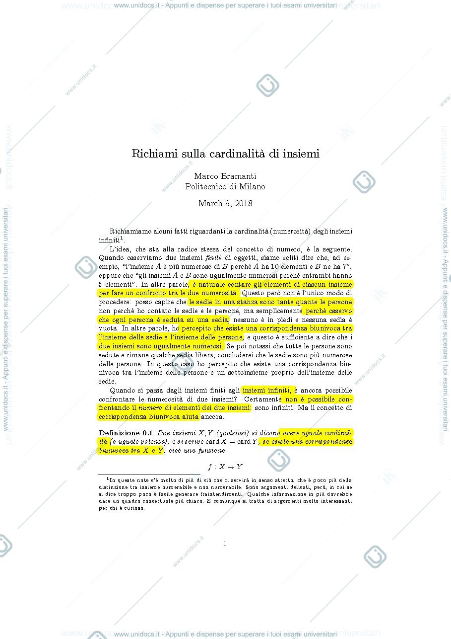 Anteprima pagina 1 — cardinalità_richiami per corso prof: Bramanti