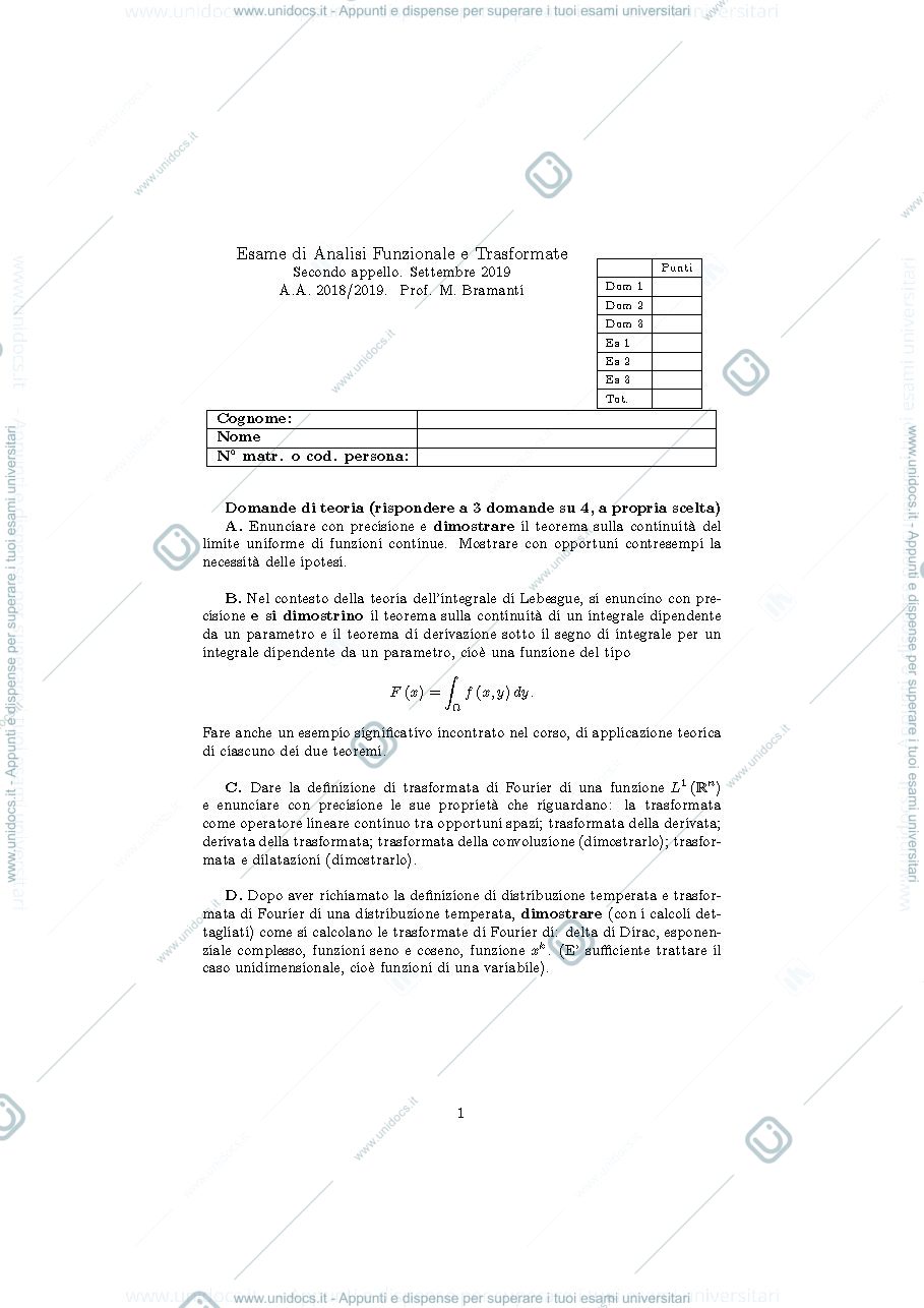 Anteprima pagina 1 — an_funz2019_appello2 esami corso prof: Bramanti