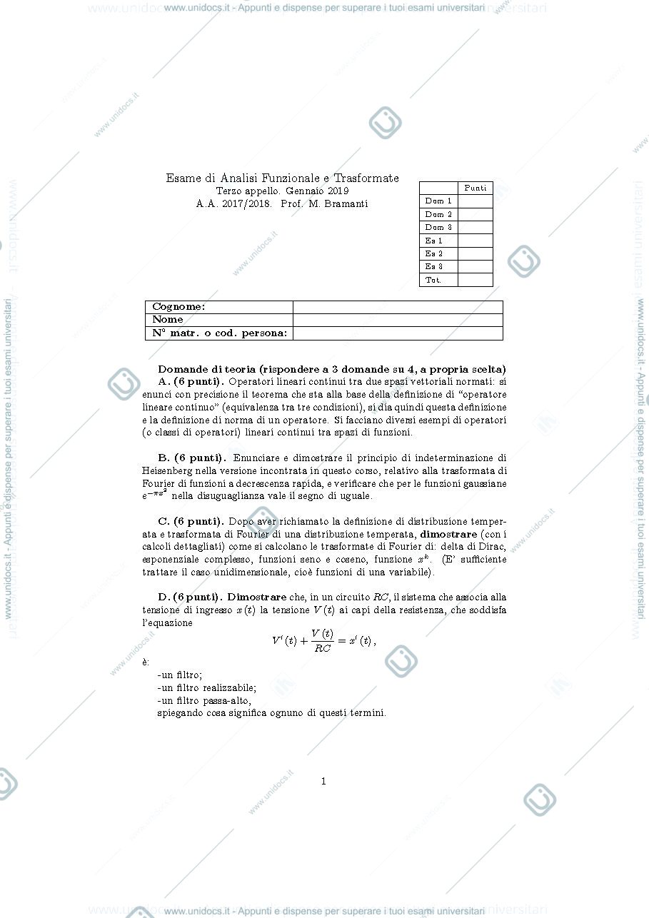Anteprima pagina 1 — an_funz2018_appello3 esami corso prof: Bramanti