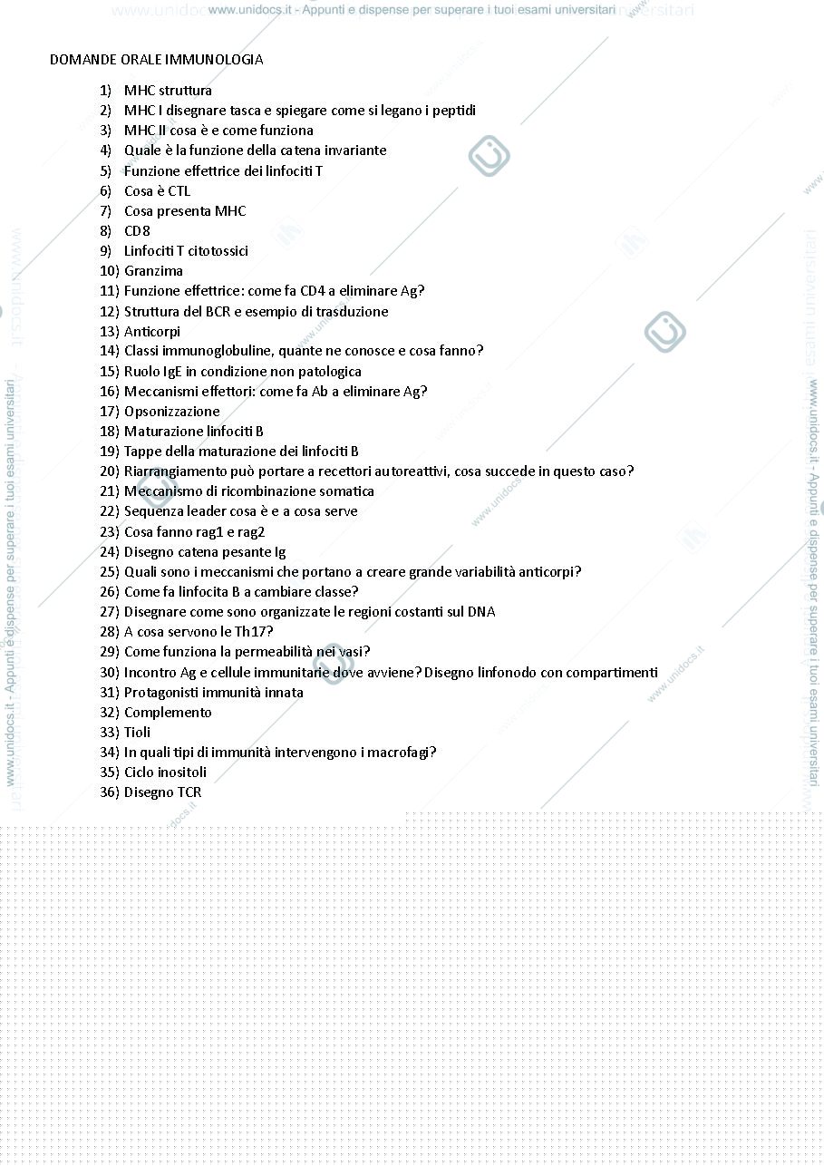 Anteprima pagina 1 — Domande orale immunologia