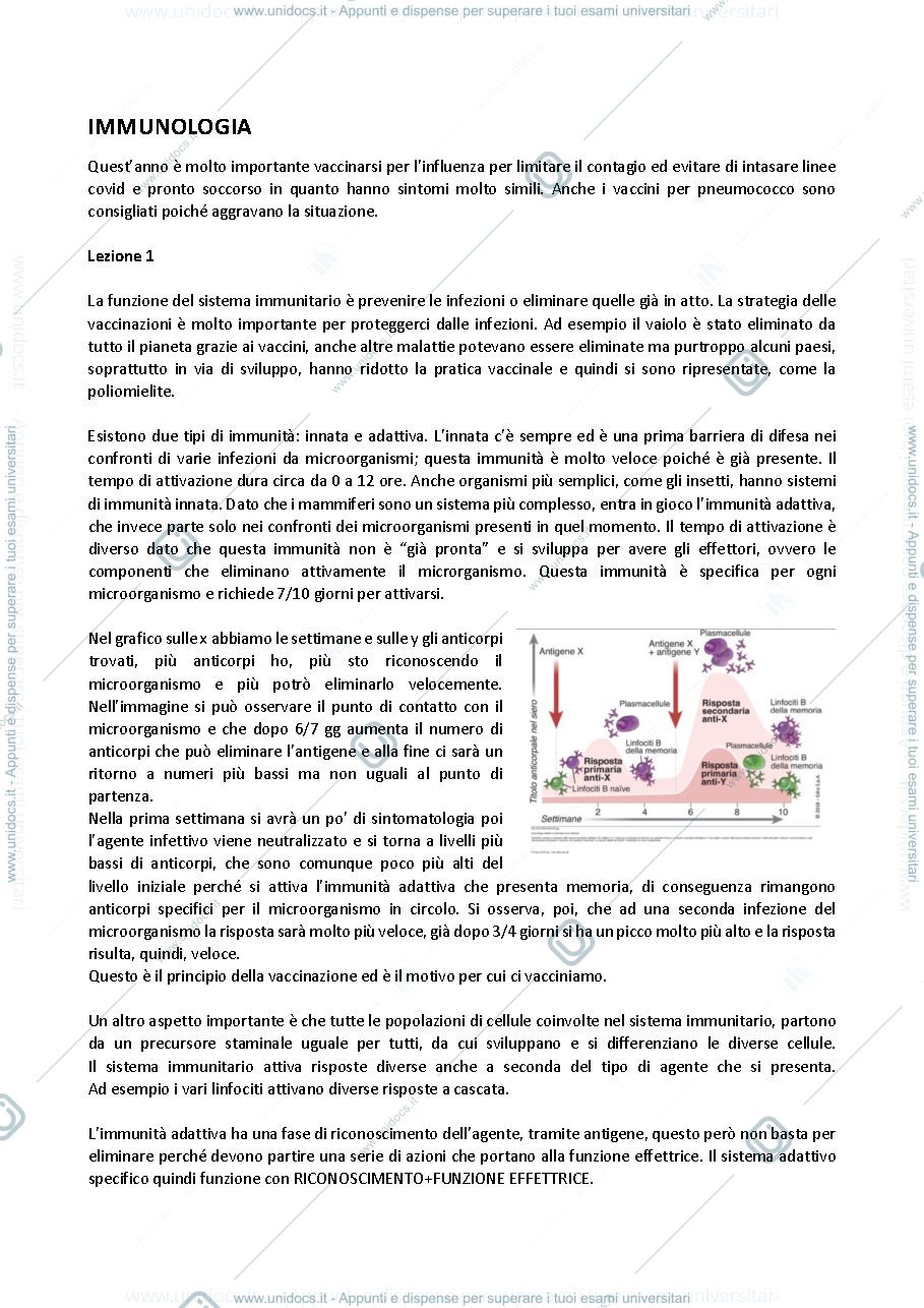 Anteprima pagina 1 — Appunti immunologia