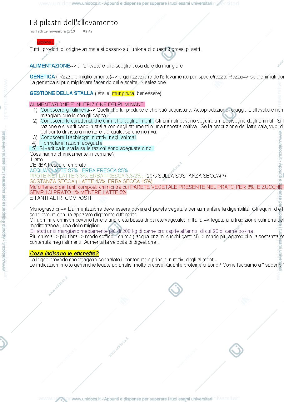 Anteprima pagina 1 — Appunti+ approfondimenti Produzioni Animali 2