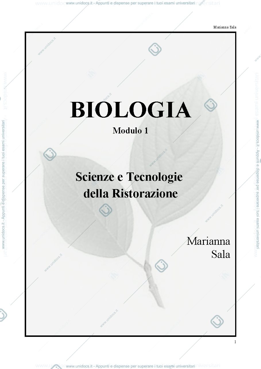 Anteprima pagina 1 — esame biologia generale 1 anno