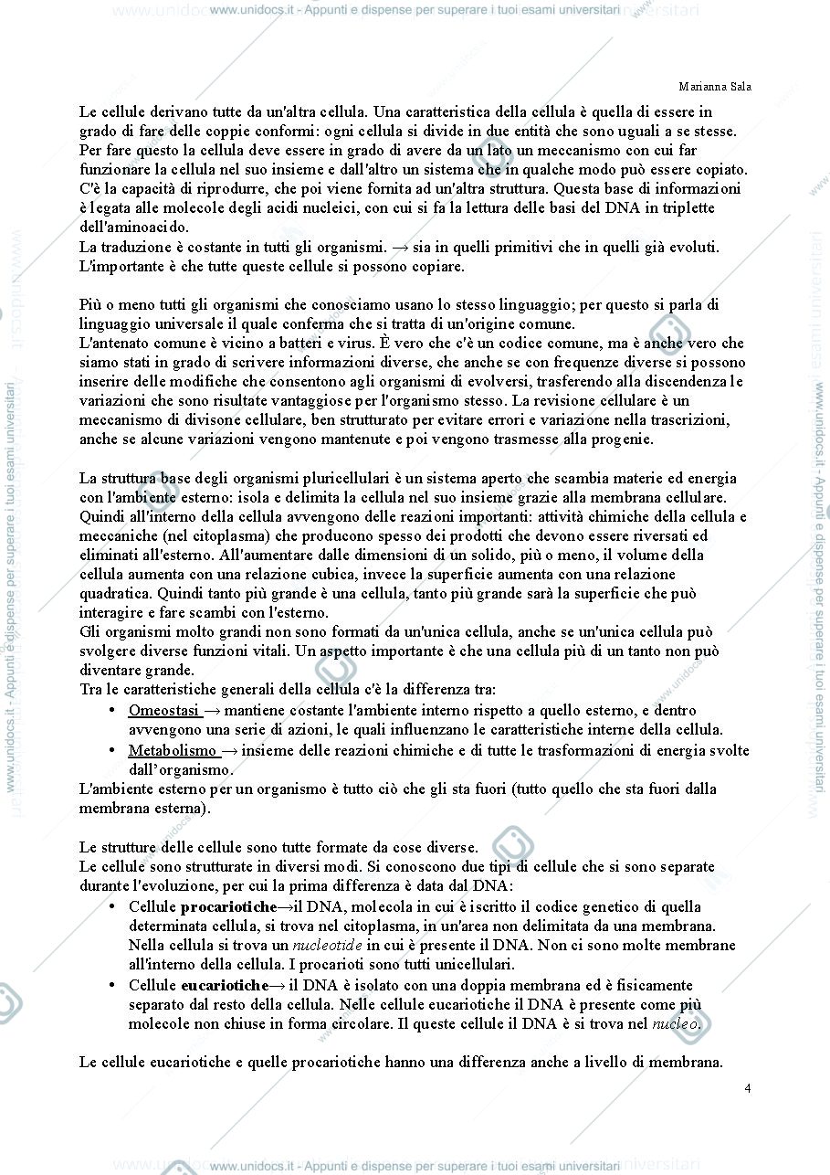 Anteprima pagina 4 — esame biologia generale 1 anno