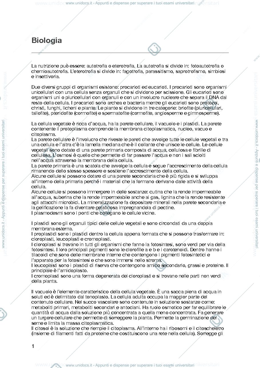 Anteprima pagina 1 — riassunto biologia