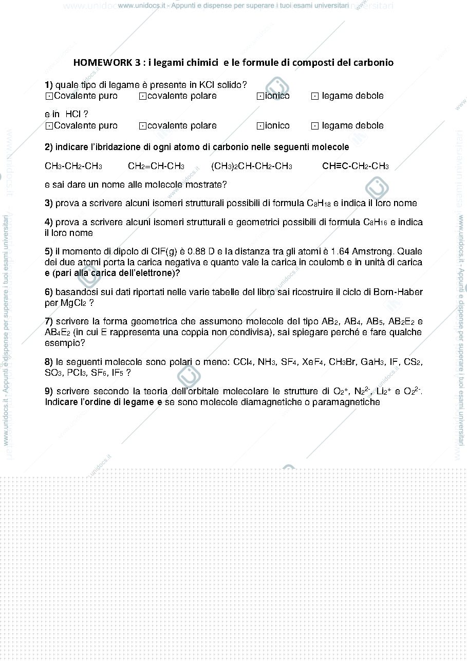 Anteprima pagina 1 — esercizi i legami chimici e le formule di composti del carbonio