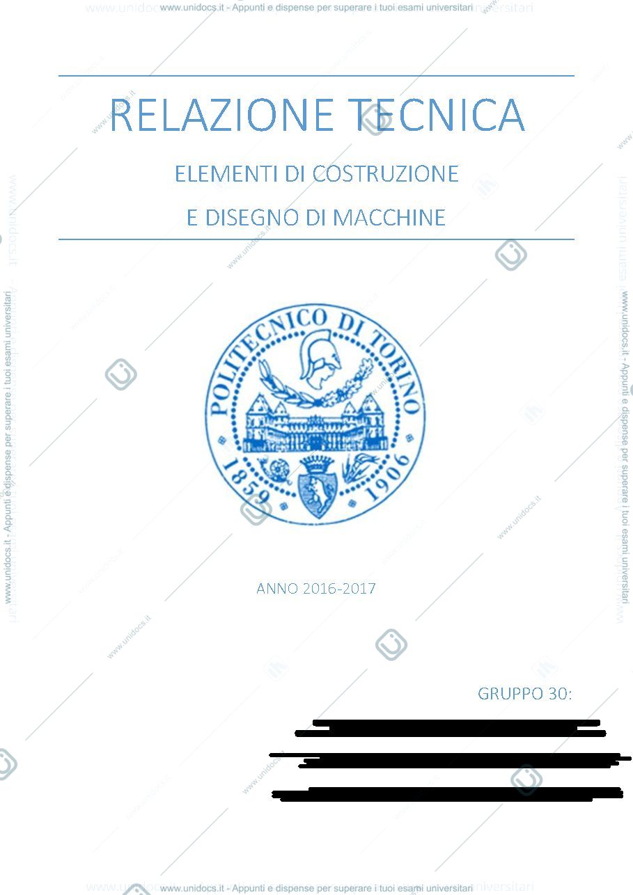 Anteprima pagina 1 — Relazione elementi di costruzione di macchine