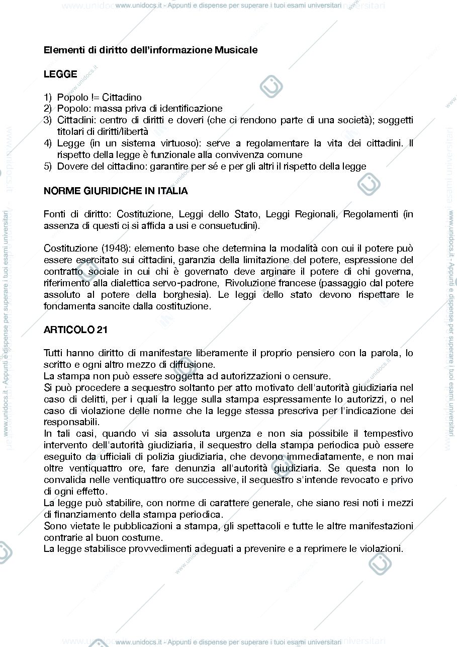 Anteprima pagina 1 — Elementi di diritto dell'informazione musicale