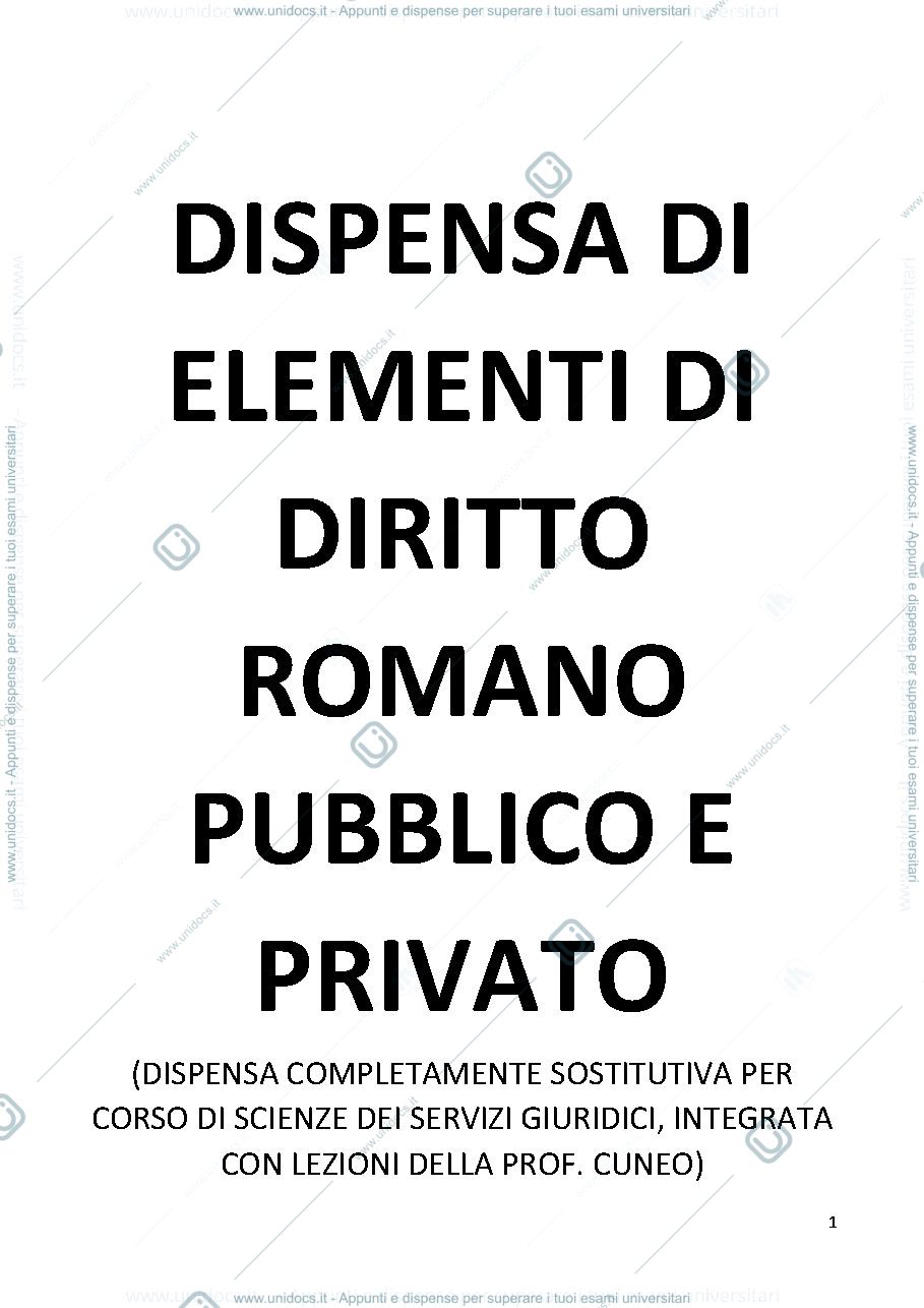 Anteprima pagina 1 — Diritto romano privato e pubblico