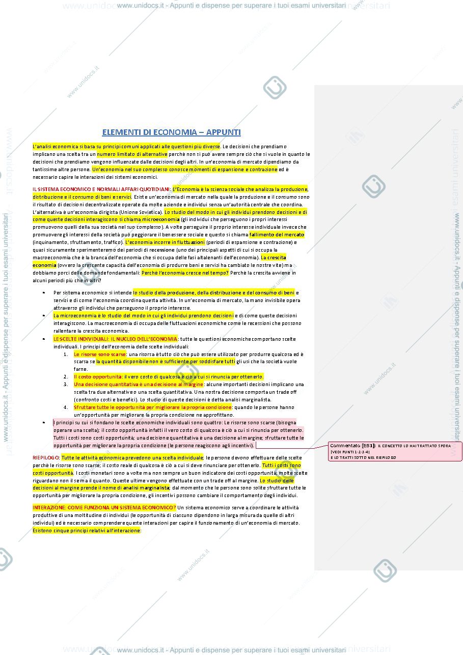 Anteprima pagina 1 — Appunti completi di elementi di economia