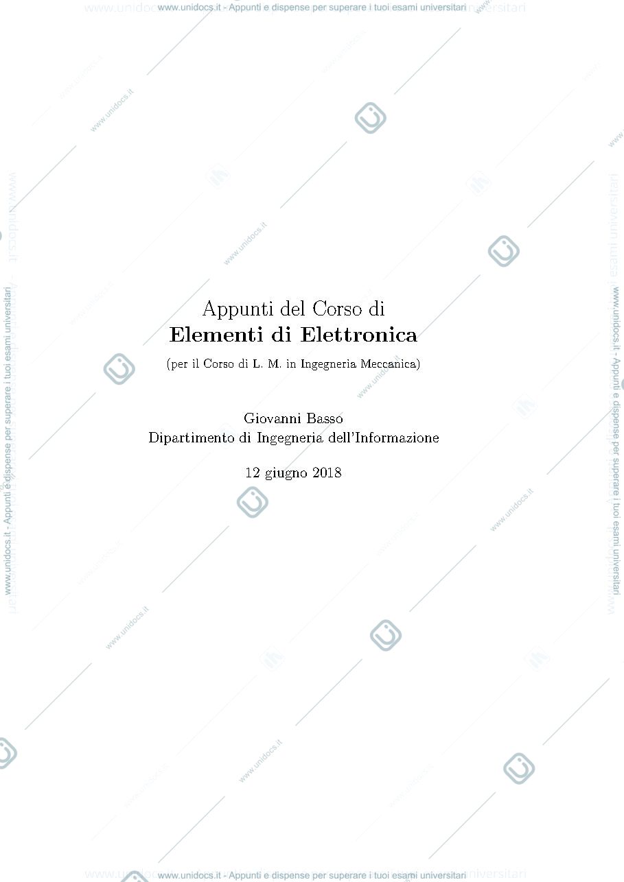 Anteprima pagina 1 — Appunti del corso di Elettronica