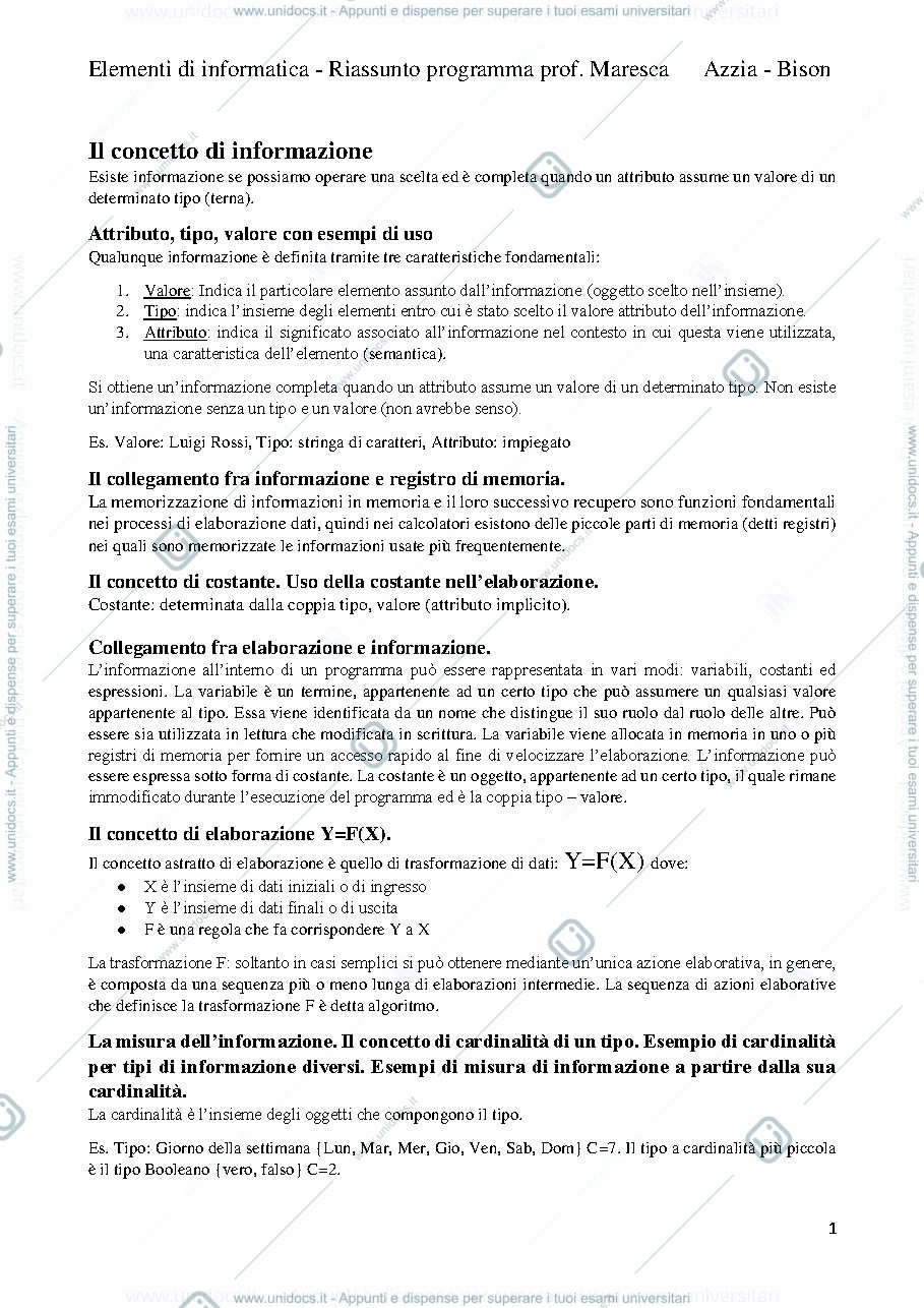 Anteprima pagina 1 — riassunto info