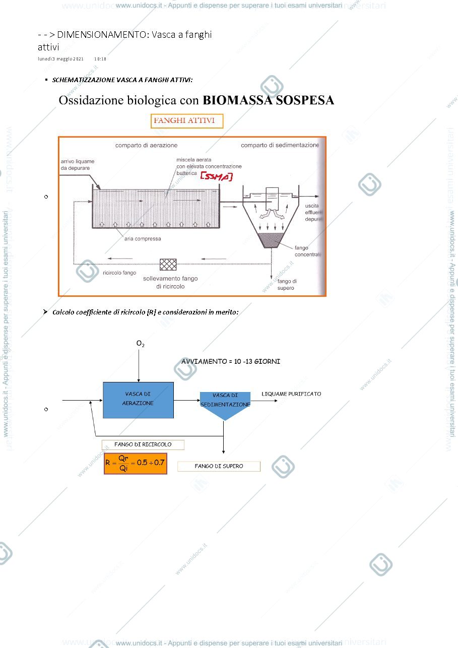 Anteprima pagina 1 — Progettazione e dimensionamento di una VASCA A FANGHI ATTIVI