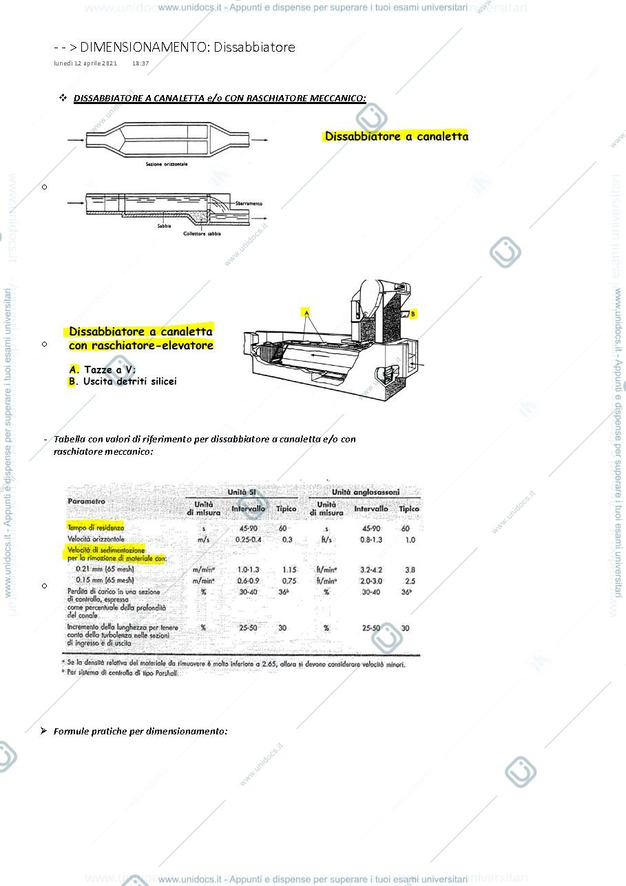 Anteprima pagina 1 — Progettazione e dimensionamento di un dissabbiatore