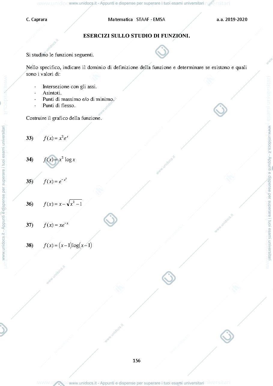 Anteprima pagina 1 — Esercizi sullo studio di funzione