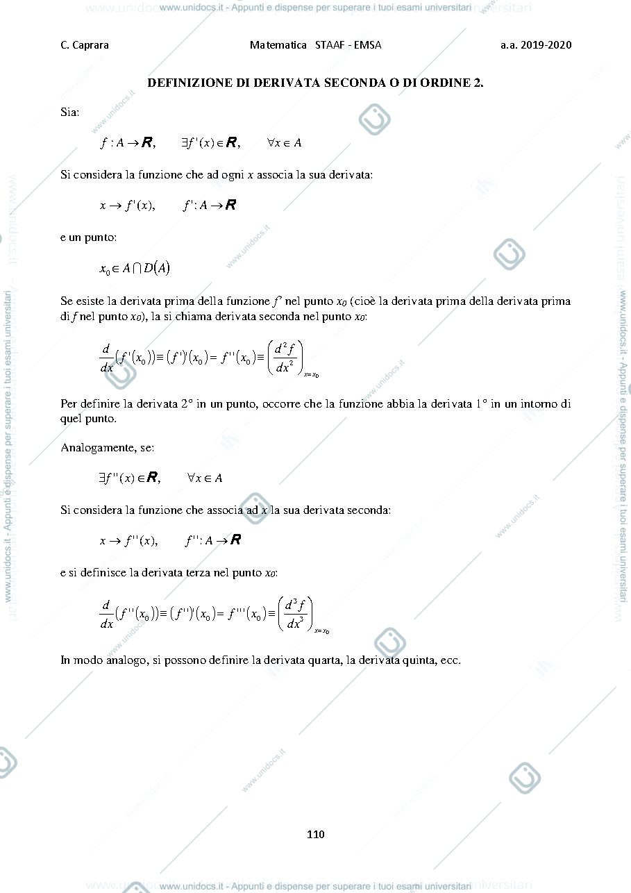 Anteprima pagina 1 — Definizione derivata seconda o di ordine secondo 