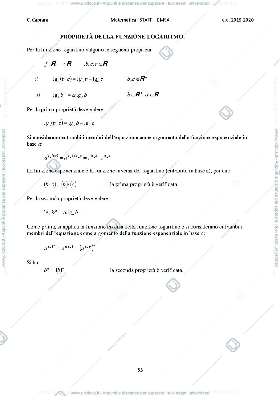 Anteprima pagina 1 — Proprietà funzione logaritmo