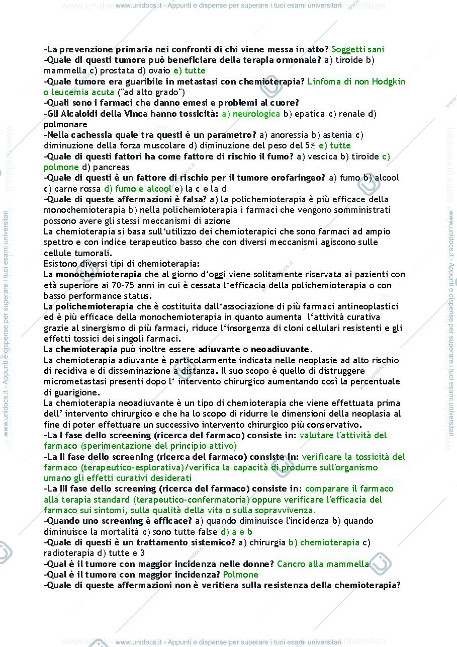 Anteprima pagina 1 — Domande esame Elementi di Oncologia 
