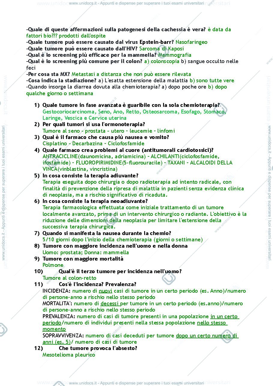 Anteprima pagina 2 — Domande esame Elementi di Oncologia 