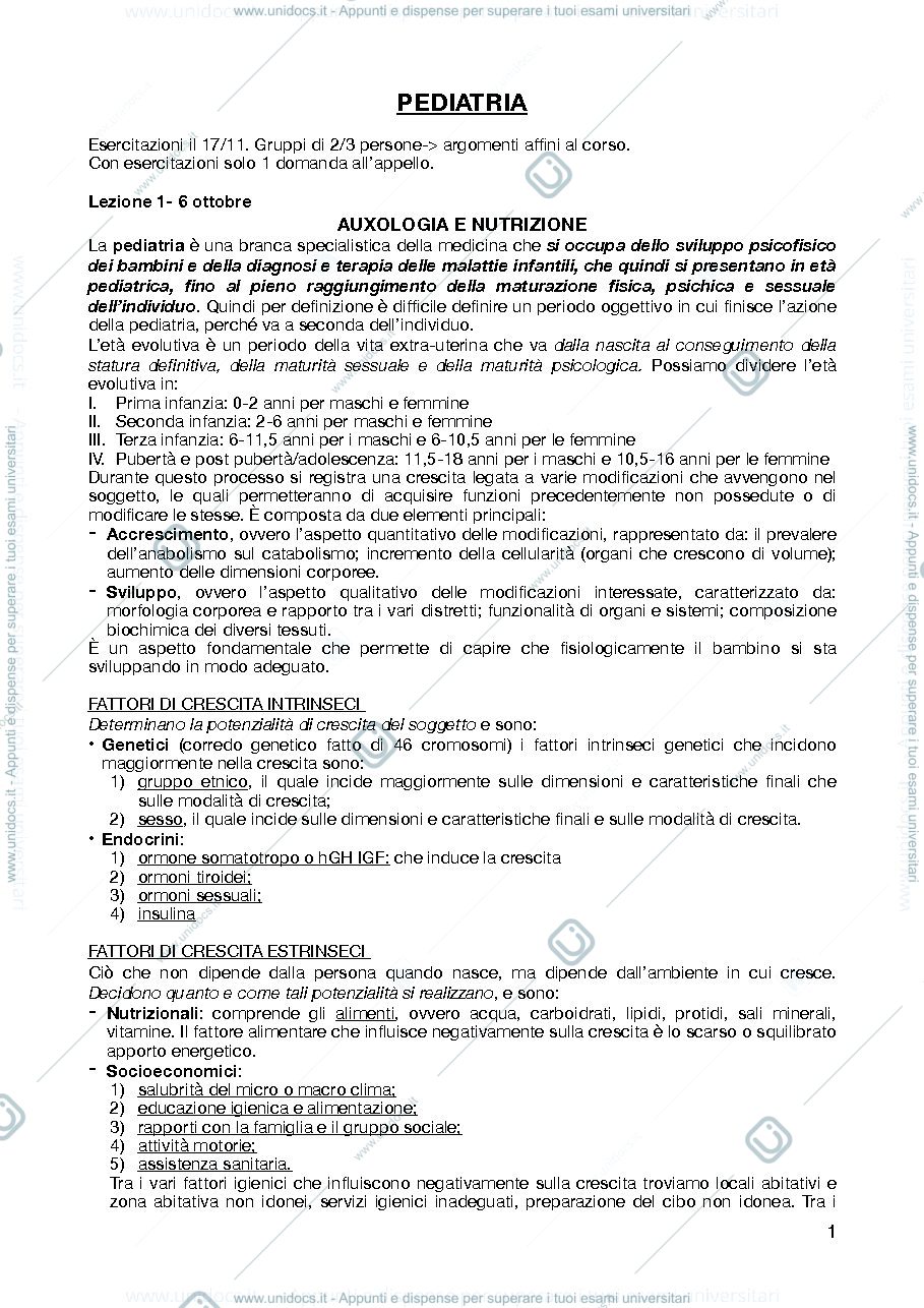 Anteprima pagina 1 — Appunti lezioni di Pediatria