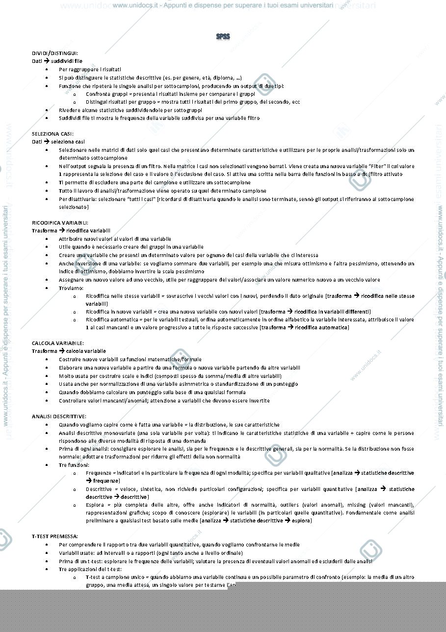 Anteprima pagina 1 — SPSS comandi